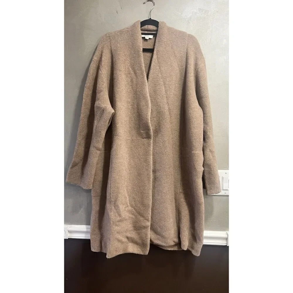Vince Collarless Cardigan Coat Italian Wool Alpaca Bouclé Knit Camel XL NWT